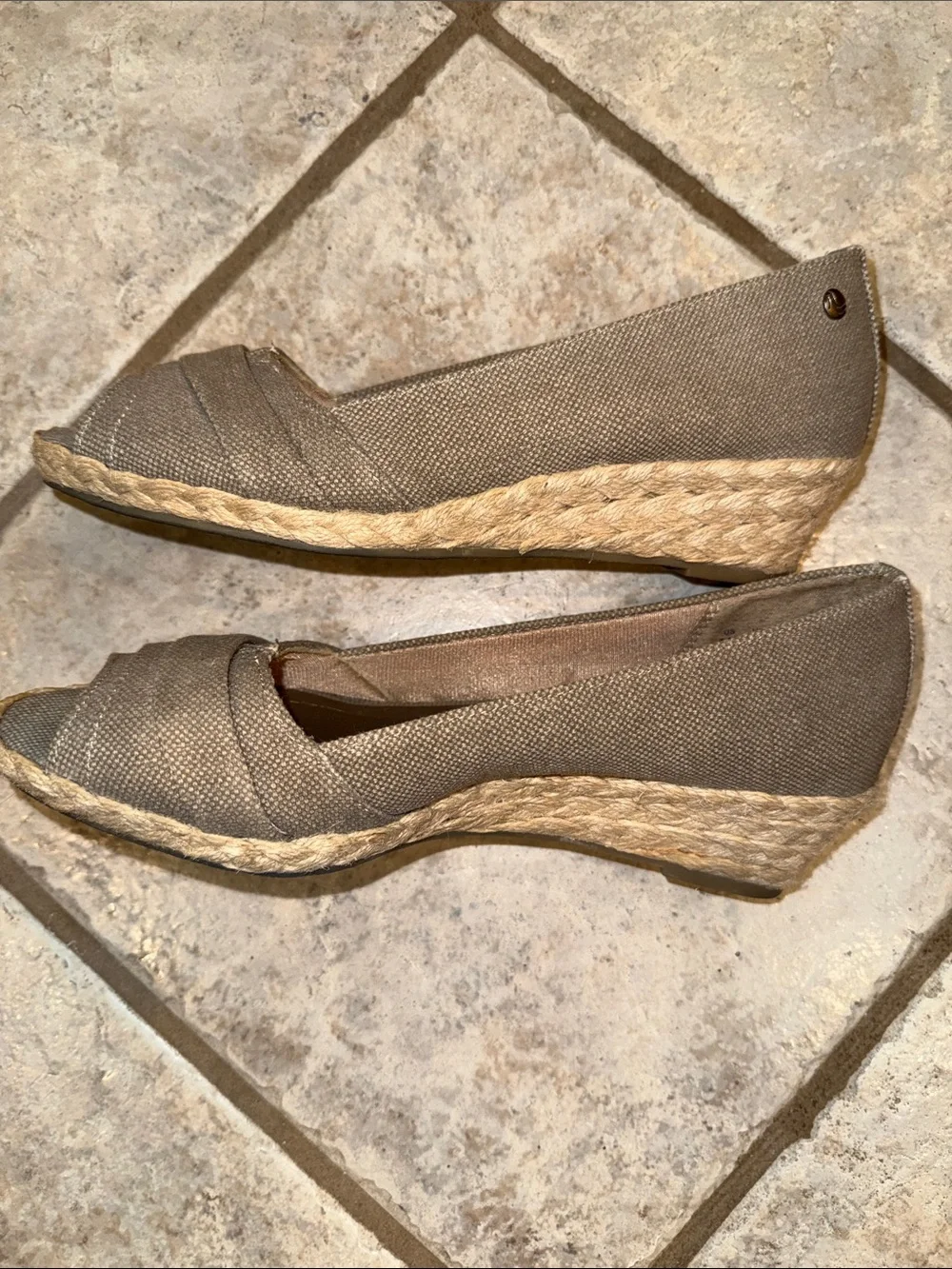 Life Stride Taupe Canvas Peep-Toe Espadrilles